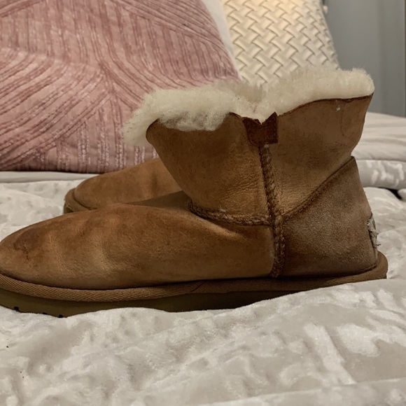 UGG MINI BAILEY BUTTON BLING CHESTNUT BOOTS - WOMEN'S - Picture 2 of 8